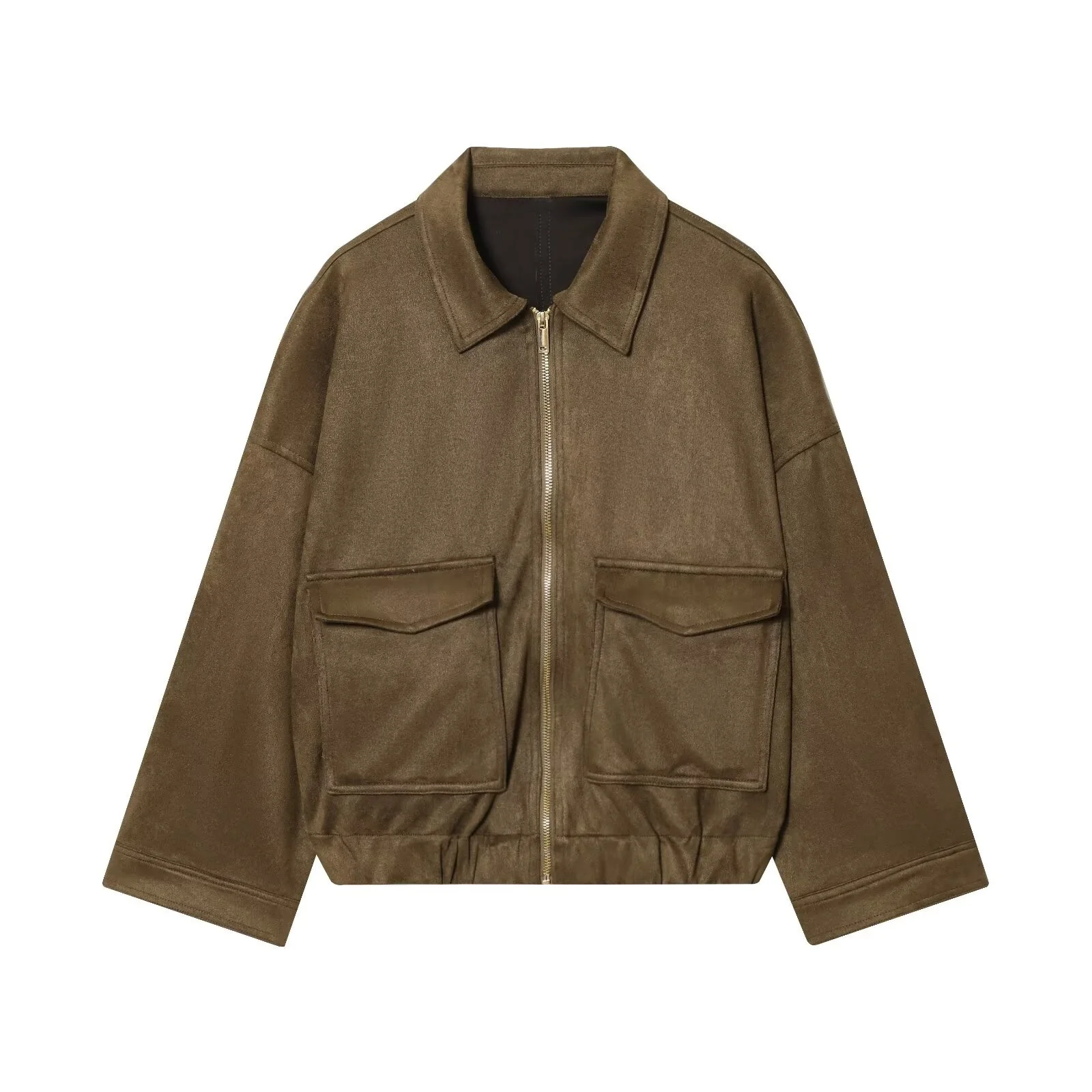 

Осень 2021, новый продукт, женская повседневная модная ретро простая замшевая куртка со свободным воротником и длинными рукавами на талии, пальто