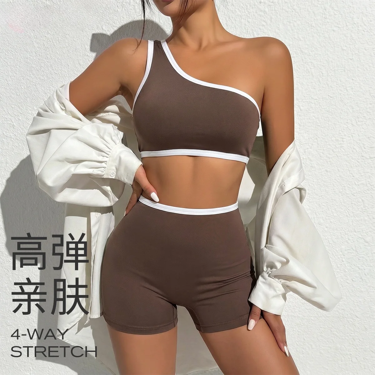 Women's Workout Clothes One Shoulder Gym Top High Waist Yoga Shorts 2 Piece set Women Summer Running Athletic Sportswear 2026