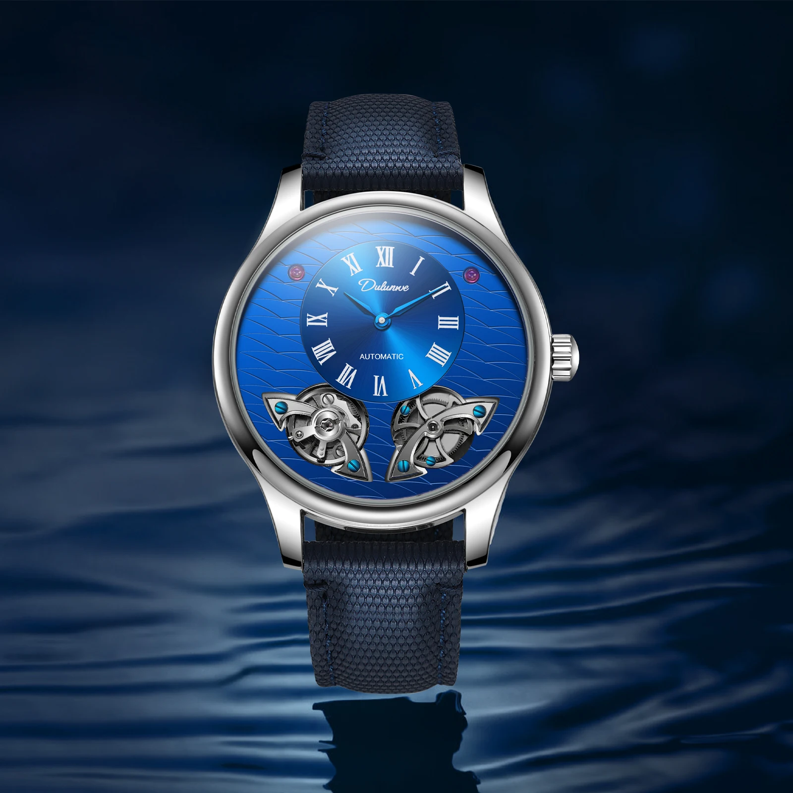 

Dulunwe мужские часы с автоматическим заводом, механические полые двойные маховики, высокое качество, повседневные модные деловые наручные часы