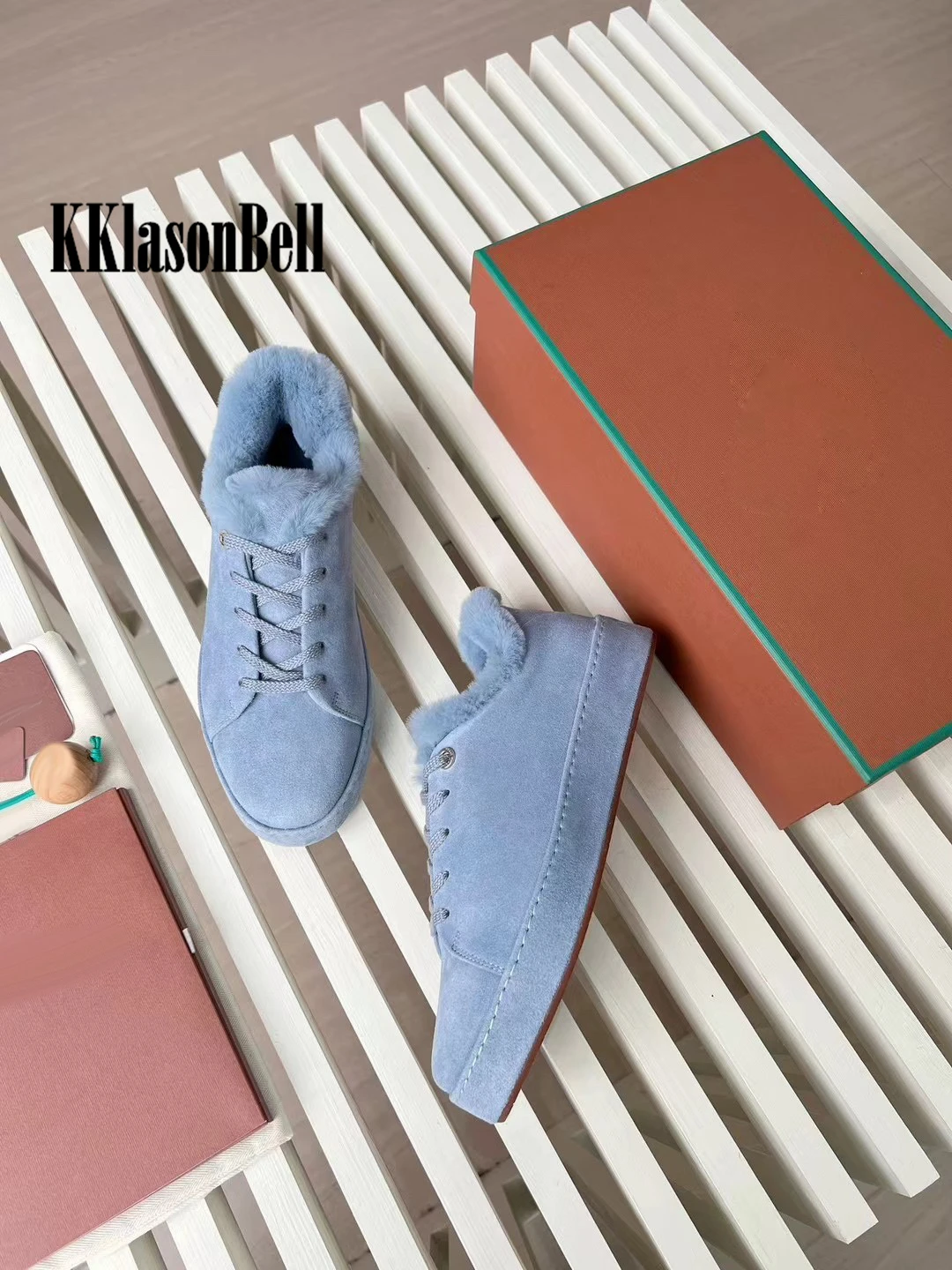 11.13 KKlasonBell High Quality Cow Suede Vulcanize Shoes Wool Keep Warm Thicken Casual Shoes Women