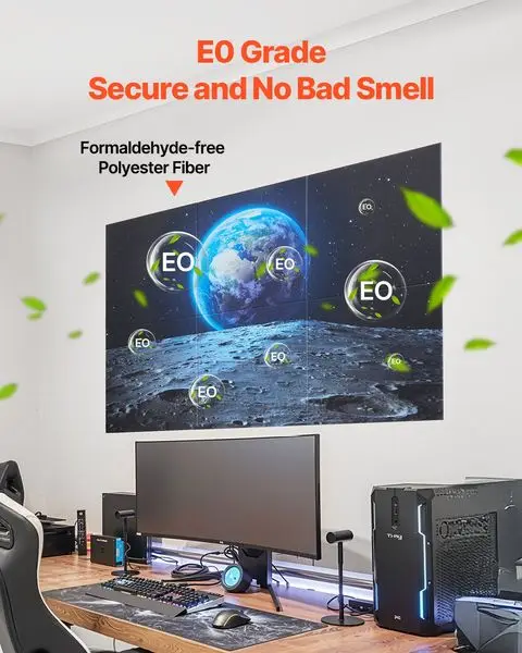 Painéis acústicos artísticos de 6 pacotes 23,6 x 23,6 polegadas autoadesivos para casa e terra