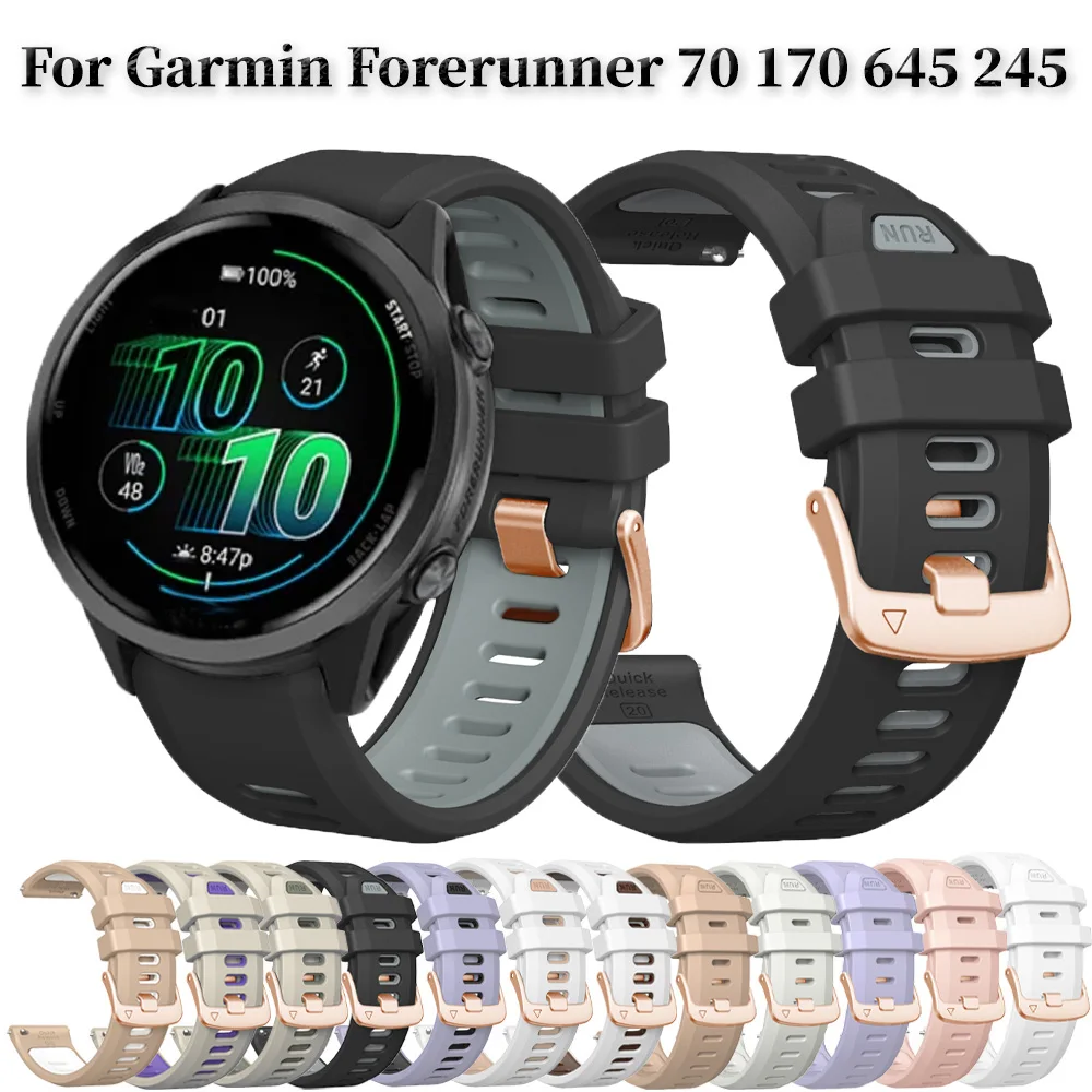 20mm Silicone Watch Strap For Garmin Forerunner 170 70 570(42mm) 645 245 165 158 55  Vivoactive 5, Soft Replacement Wrist Band