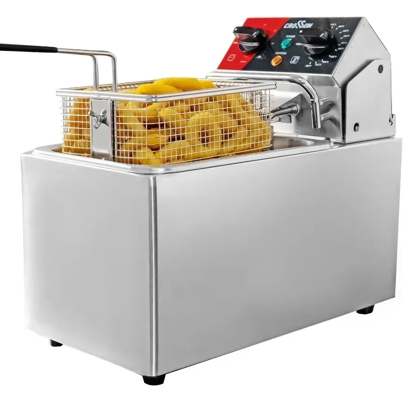 

CROSSON 10Lbs Electric Countertop Deep Fryer with Easy Clean Rotary fryer head,30 Minitues Timer,Removable 304 SS Oil Tank