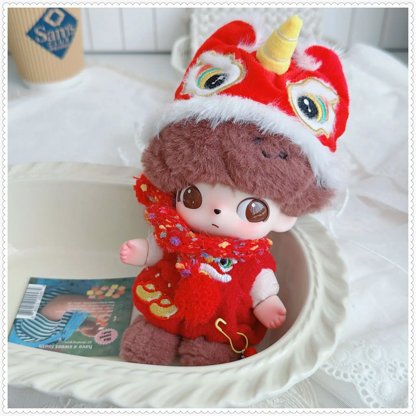 귀여운 미니 아이돌 인형 옷 10-15cm 플러시 인형 옷 액세서리 레드 세트 새해 장식 팬 소녀 컬렉션 선물