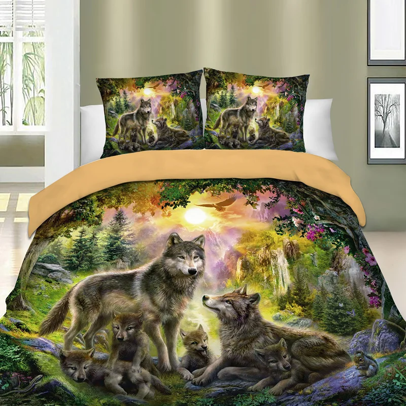 

3D Wolf Duvet Cover Set Animal Printed Single Twin Full Queen King Bedding Sets Euro Bedclothes Pillowcases For Children Kid