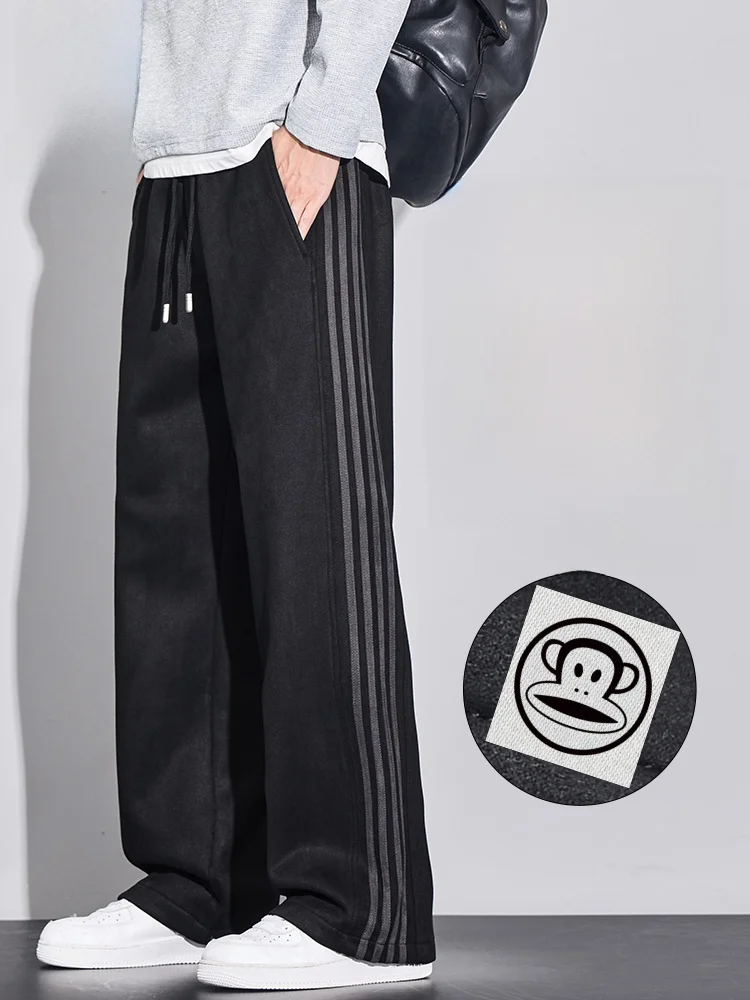 

PaulFrank Men's Casual Trousers Side Stripe Loose Fit Straight Leg Elastic Waist Spring Trendy Brand Anti-Wrinkle Polyester
