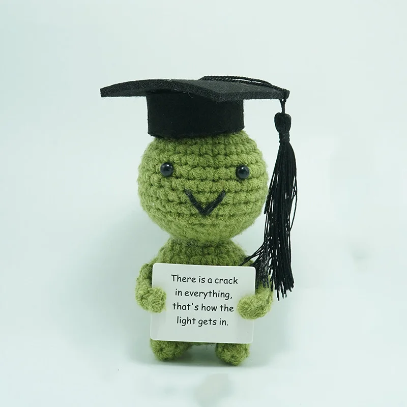 Funny Positive Crochet Dr Duck Doll Desktop Ornament Handmade Cheer Emotional Support Positive Potato with Card Home Party Decor
