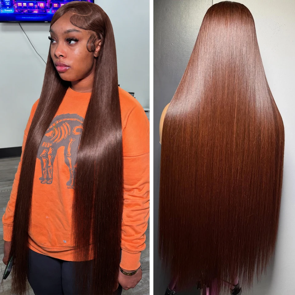 13x6 Chocolate Brown Colored Human Hair Lace Front Wigs 220% HD Lace Frontal Wigs Straight Honey Blonde Color Human Hair Wigs