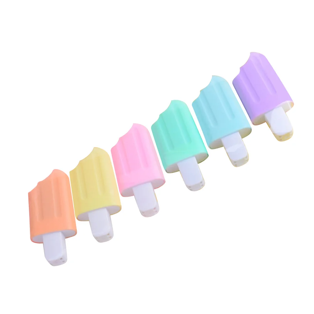 

6 Pcs Fluorescent Marker Pen Highlight Pens Highlighter Emphasize Marking Colorful Cartoon Colored Highlighters Ice Cream Shape