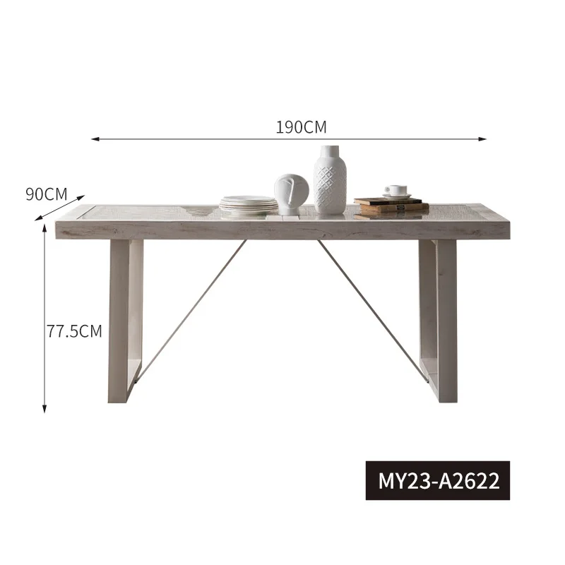 Picture 7: CX simple old white six long table spot old carved hand painted glass rectangular dining table