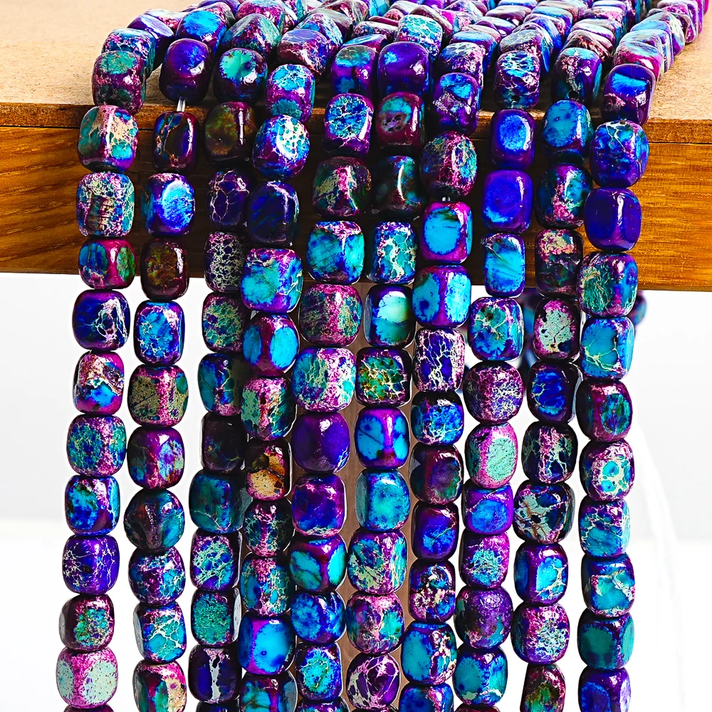 Handcrafted Purple Blue Sea Sediment Imperial Jasper 7x5mm Cubic Loose Beads Gemstones for Bracelets Necklaces DIY Projects