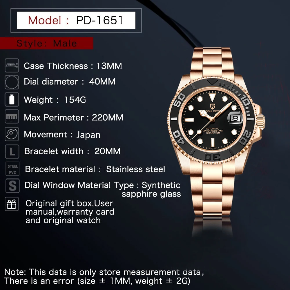 PAGANI DESIGN Sports Men Mechanical Wristwatch Sapphire Luxury Automatic Watch for Men Stainless Steel Waterproof Clock