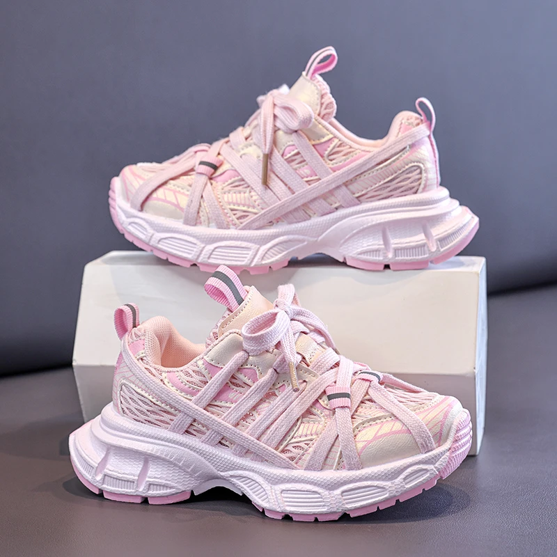 

Pink Girls Platform Shoes Girls Chunky Sneaker Fashion 2026 New Summer Breathable Children Casual Sneaker Tennis Shoes for Girl