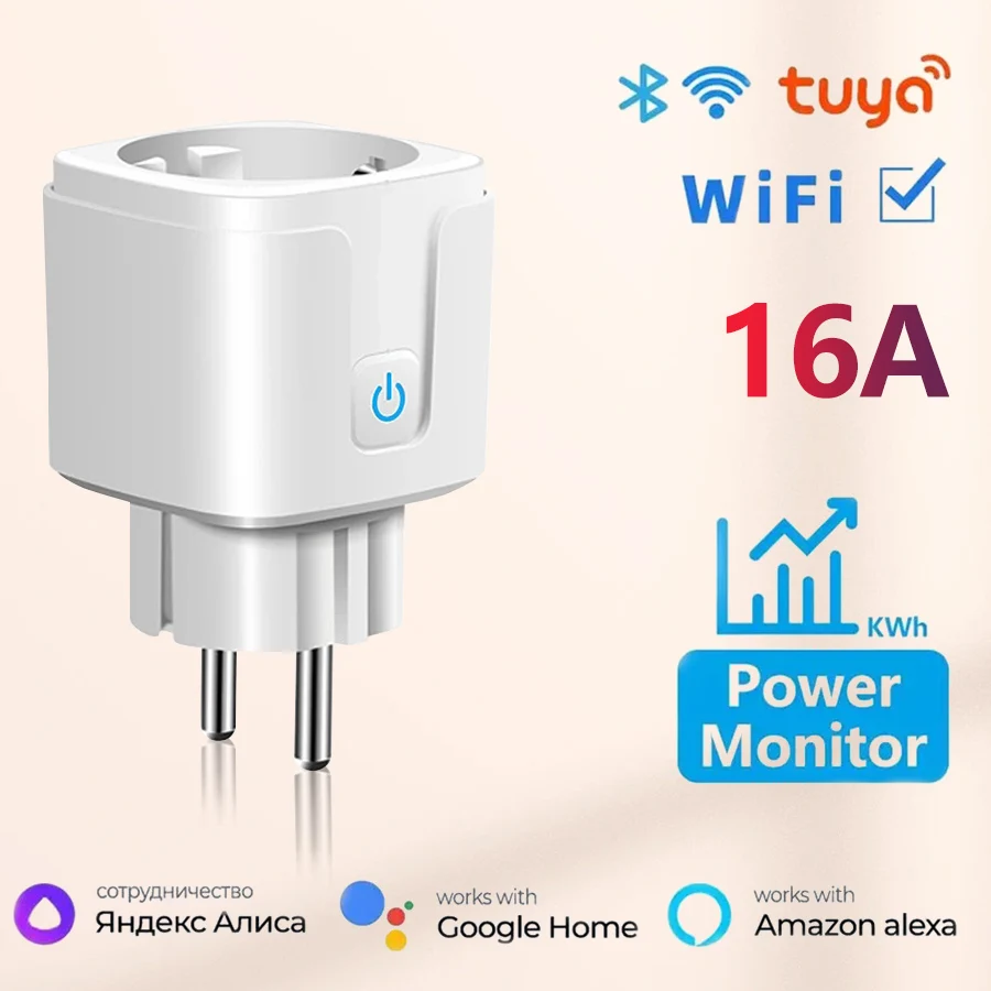 Meetoo 16A Tuya EU WiFi Socket Plug Smart Life Outlet With Monitor Timing Function WiFi Plug with APP Control and Alexa Google