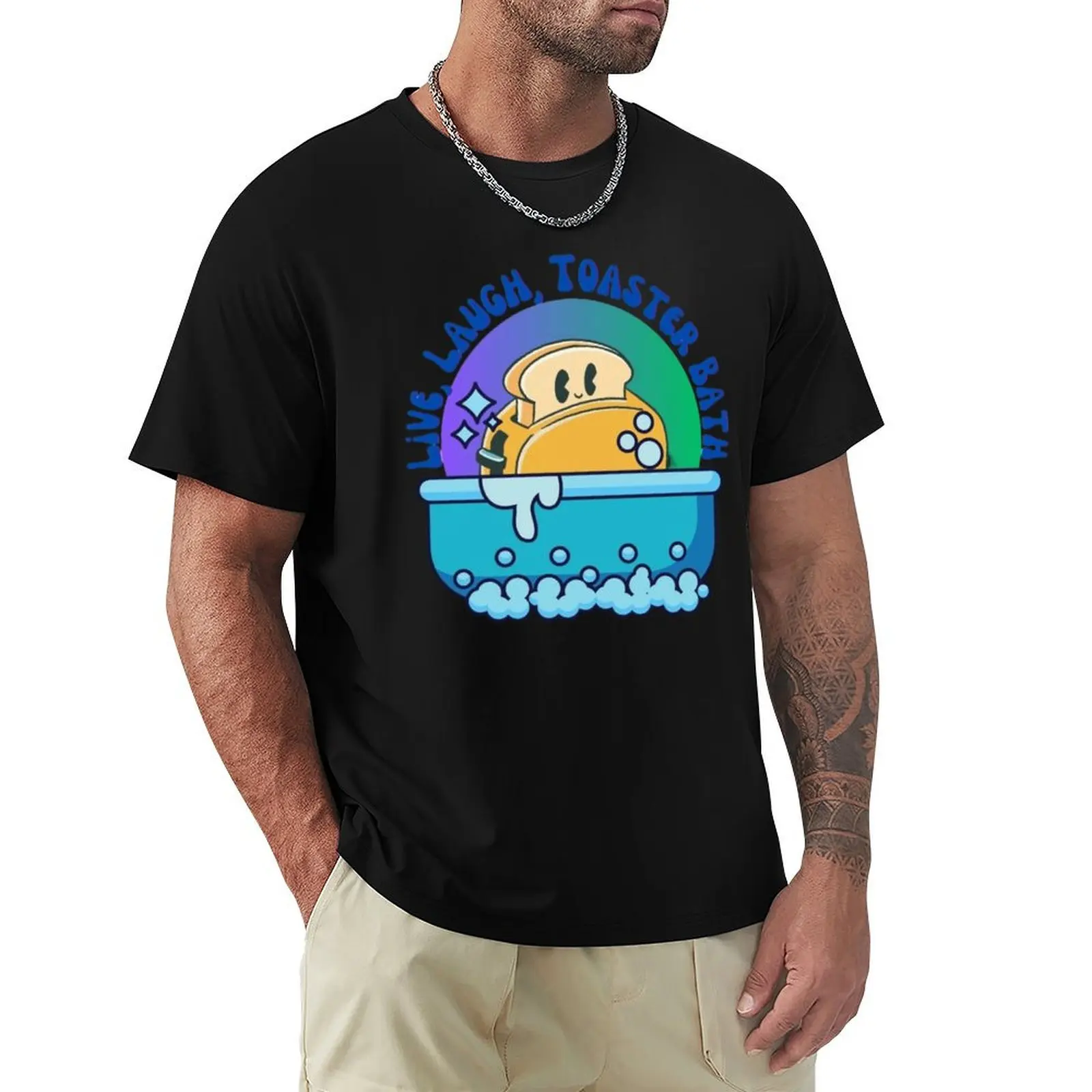 Live, Laugh, Toaster Bath T-Shirt Casual Daily Wear Short Sleeve Top