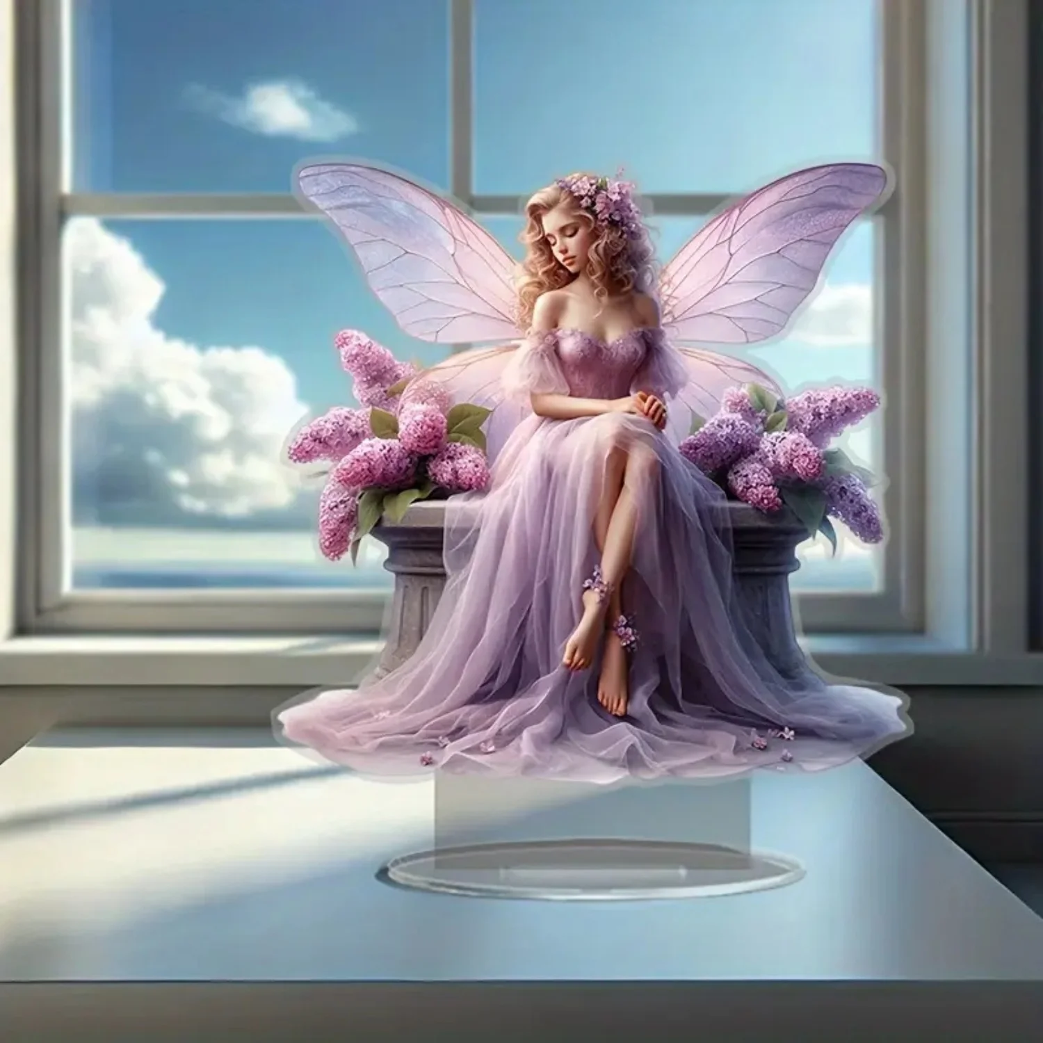 Fairy Statue,2D Flat Acrylic Pink Elves Figurine,Home,Office,Cafe,room,Studio,display Case,Table Desktop Ornament Decor Kit Gift