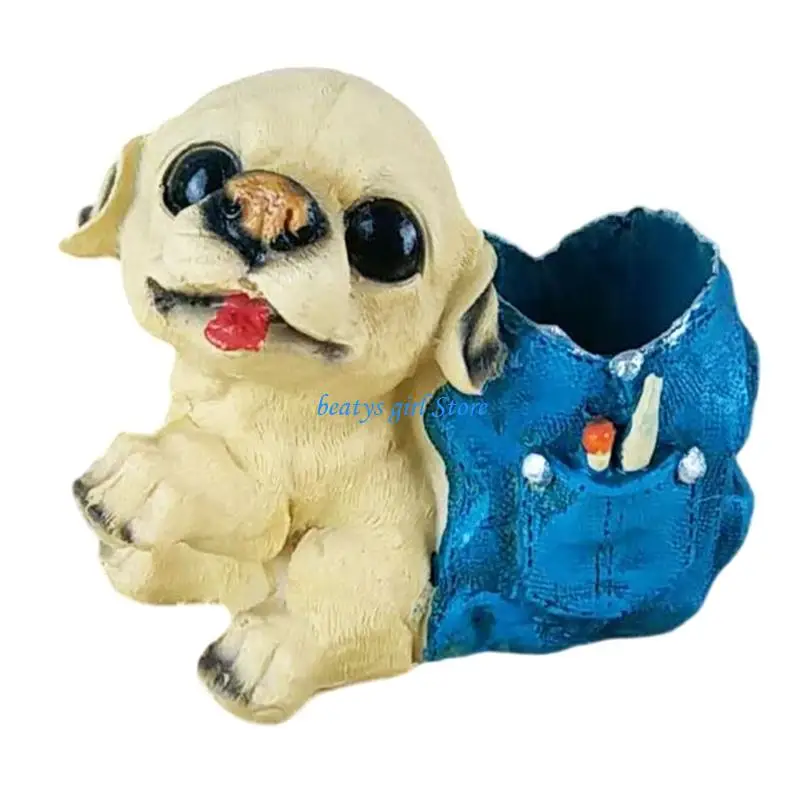 

C7AB Dog Pen Cup Resin Pencil Cup Desktop Pen Stand Makeup Brush Organizers