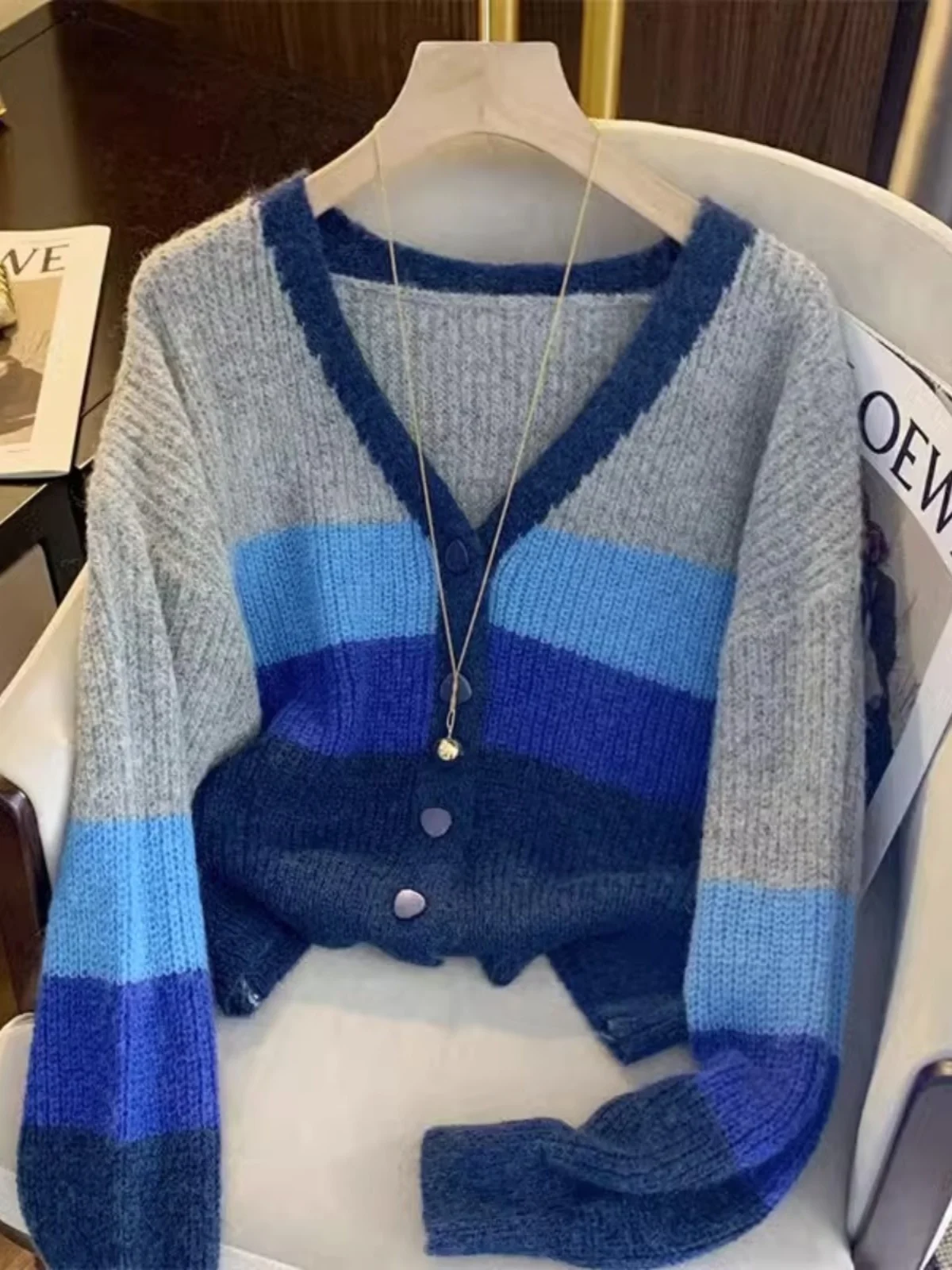 

Spring Autumn 2025 Women's Faion Thin Knitted Open Cardigan Outerwear V-Ne Long Sve Regular Fit Korean Sle Outerwear