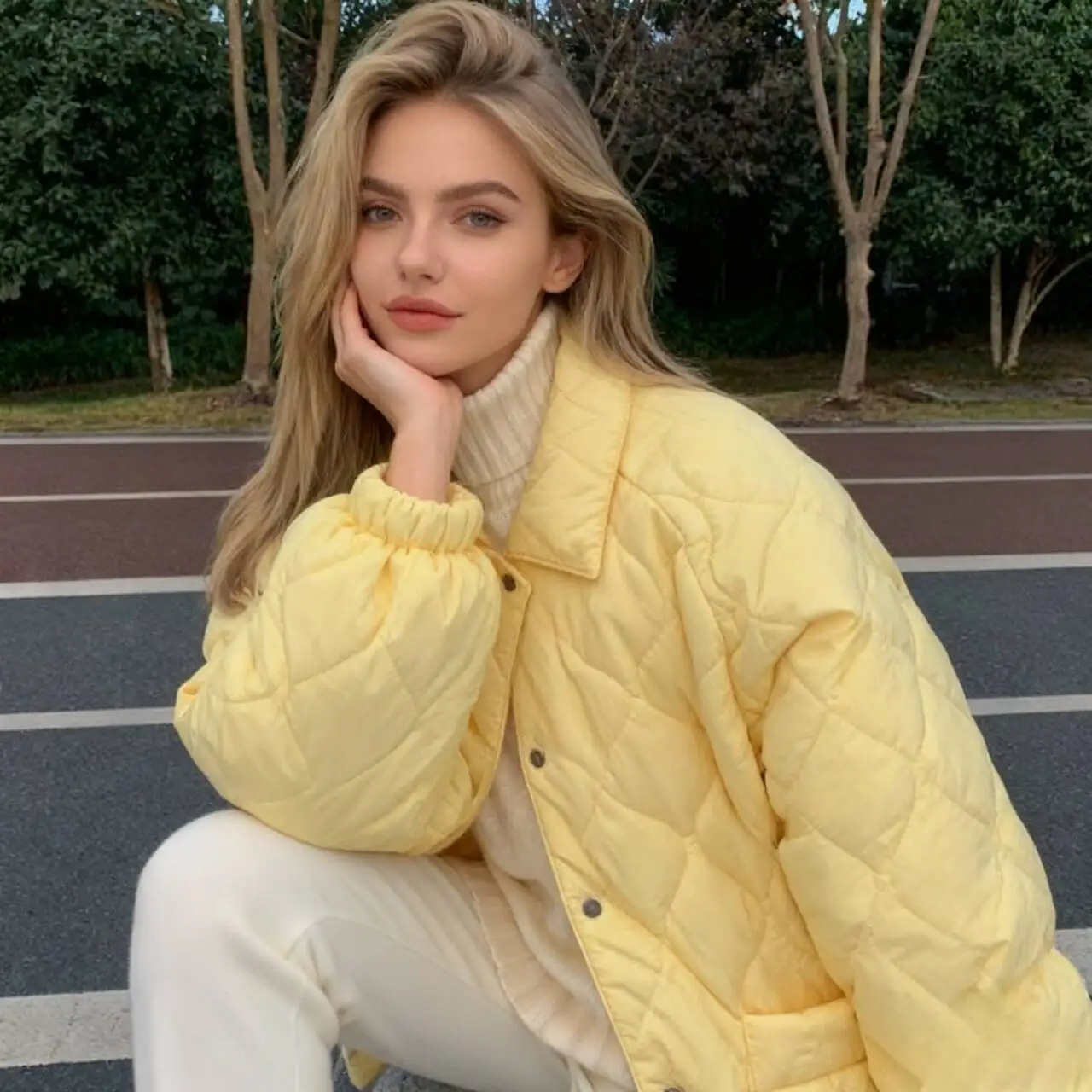 パーカー レディース ガールズ 秋 ポリエステル パッチワーク クロップド リブ袖口 ボタン付きウエストバンド スタンドカラー カレッジ ユースウェア スタイリッシュ OL