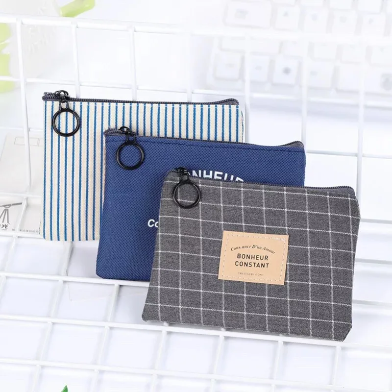 

1pc New Canvas Coin Purse Portable Key Card Wallet Cartoon Square Mini Coin Pouch Letter Striped Print Zipper Canvas Bags