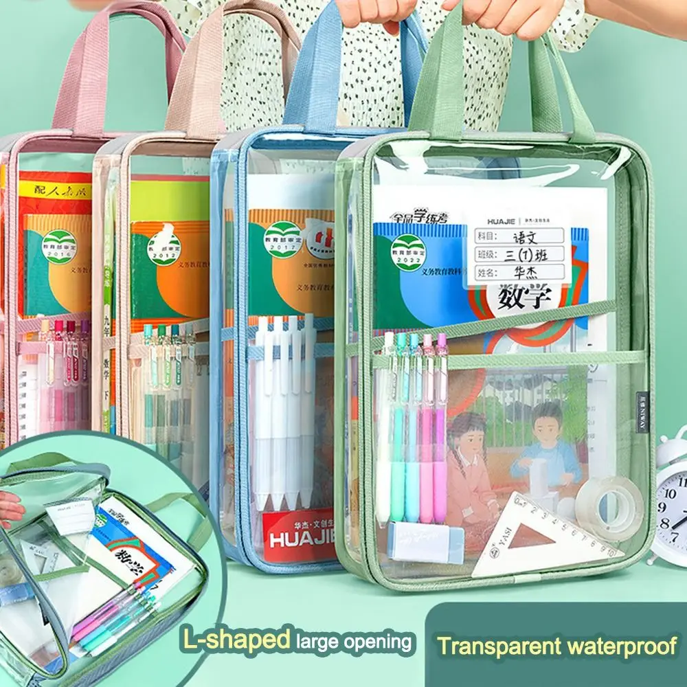 Tas sekolah Tote tahan air PVC tas File ritsleting kapasitas besar transparan tas dokumen kertas uji tebal untuk ujian siswa