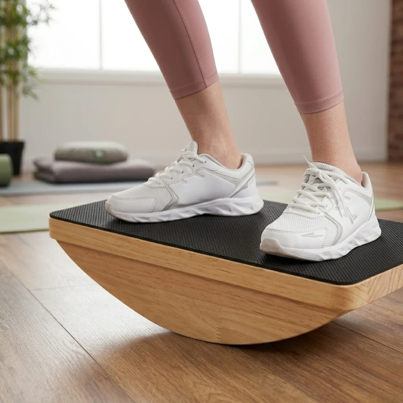 Professionelles Holz-Balance-Board für Core-Training, Rutschfestes Wackelbrett für Stehpulte, Heimfitness, Pilates, Yoga und Sportausrüstung