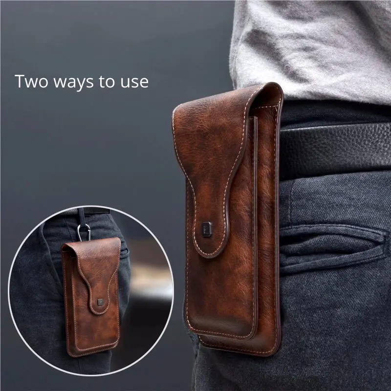 Small Belt Bag for Phone Universal Belt Pouch Holster Cover Case Vintage Leather Waist Bag Cellphone Loop Holster for Hiking