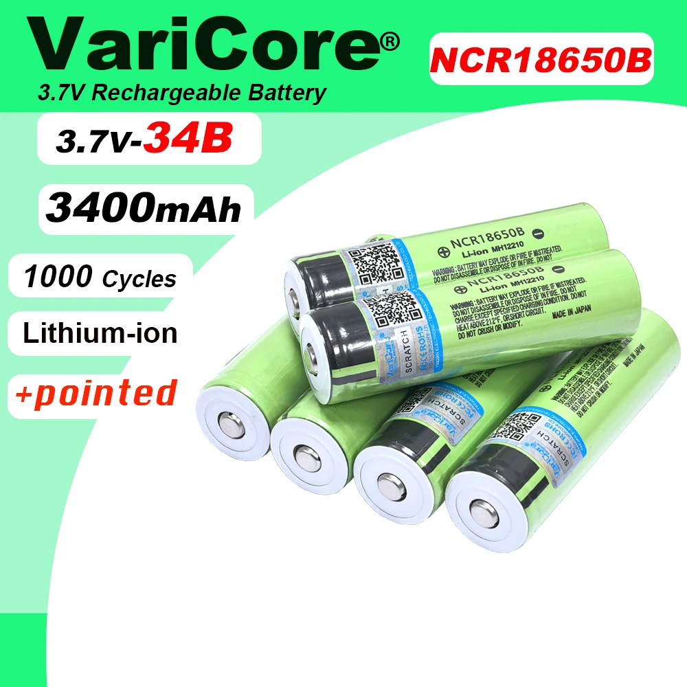 

Hot Original NCR18650B 3.7v 3400mAh 18650 Lithium Rechargeable Battery with Pointed (No PCB) For Flashlight batteries