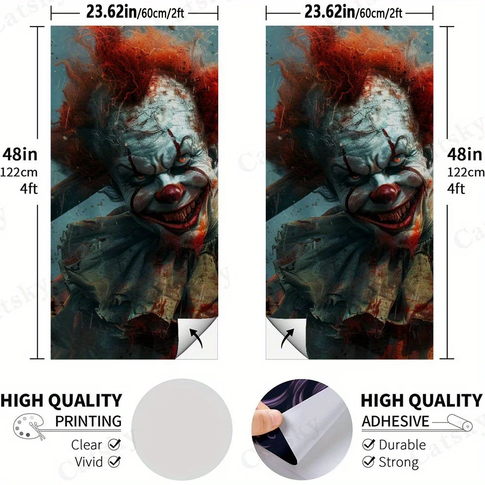 Horror Clown Image,Scary Art Decor,Thriller Theme,High Value! 2D Flat Vinyl Sandboard Stickers - Bubble-Free, Easy Application,