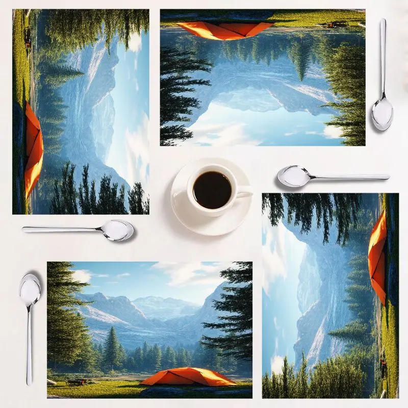 

Набор подставок для столовых приборов из 4 предметов, живописный вид на горный вид, легко чистится, стильный декор для кухни, идеально подходит для встреч и праздников.