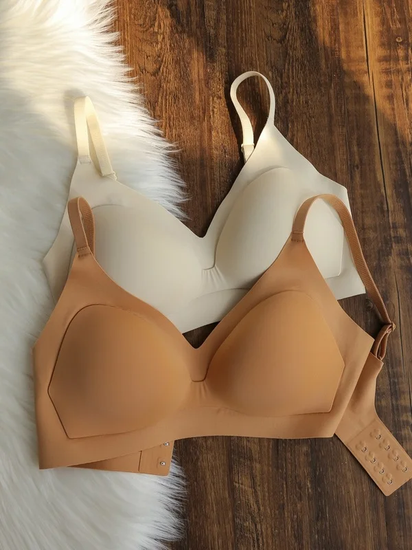 Small chest, thin, fixed air cup, one piece underwear for women without steel ring, gathered bra, comfortable and nude feeling