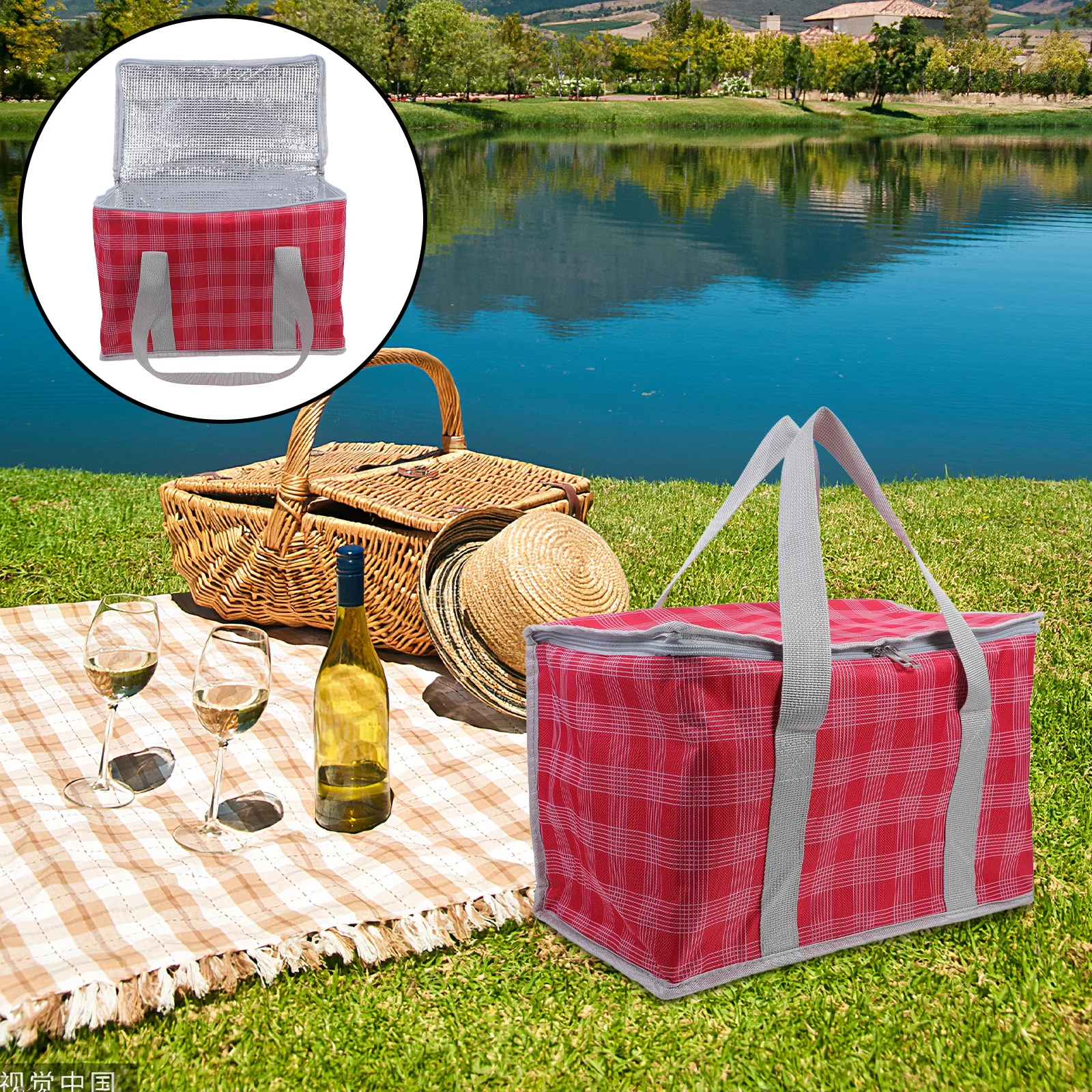 

Foldable Picnic Cooler Bag Thickened Insulated Large Capacity Thermal Lunch Box Portable for Outdoor Travel Camping