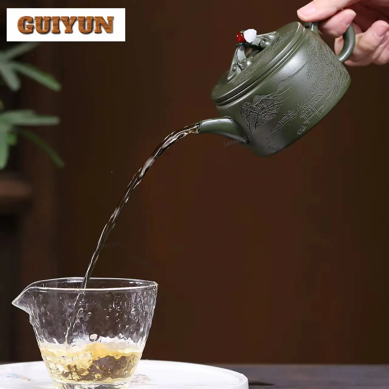 HOYIHM 240ml Vintage Yixing Purple Clay Teapots Artists Handmade Large Caliber Pot Raw Ore Green Mud Kettle Zisha Tea Set