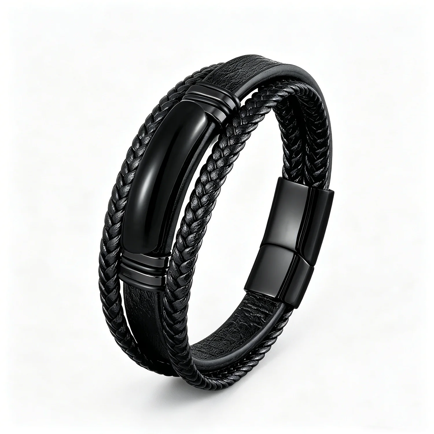 Naturkristallstein-Lederarmband für Männer – Geflochtenes Leder, Edelstahlverschluss, spiritueller Meditationsschmuck – Detail 9