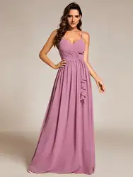 Elegant Evening Dresses Maxi Sleeveless Pleated Lotus Leaf Floor Length 2024 Ever Pretty of Chiffon Orchid Bridesmaid Dress