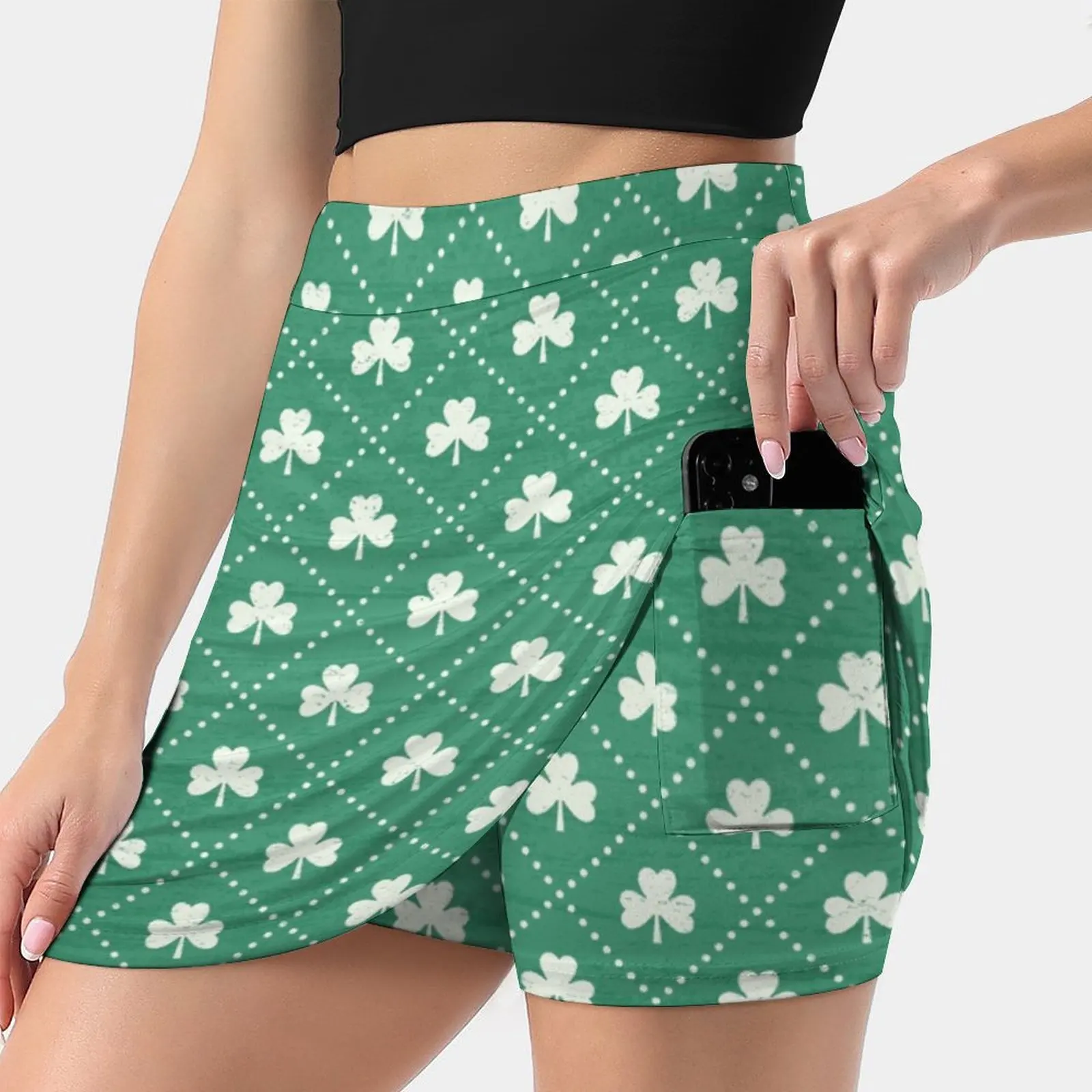 Shamrock On!-Emerald Women's skirt Mini Skirts A Line Skirt With Hide Pocket Irish Pattern Shamrock Lattice Clover Emerald Isle