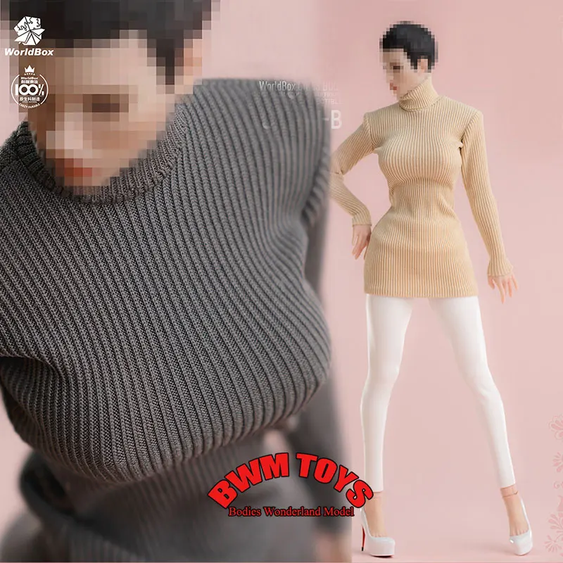 

Worldbox CA031 1/6 Female Soldier High Neck Knitted Long Sleeve Dress Tight Straight Leg Leather Pants For 12inch Action Figure