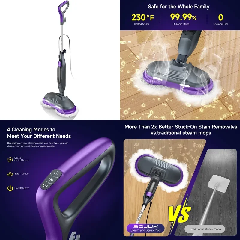 2025 New Design Steam Mop 350ml Water Tank High Temperature Smart Floor Cleaner Disinfection Mop 1200W Powerful Cleaning