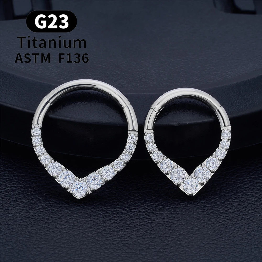 G23 Titanium Piercing Septum Nose Rings Water Drop Fan-Haped 16G CZ Ear Helix Cartilage Conch Tragus Earring Hoops Body Jewelry