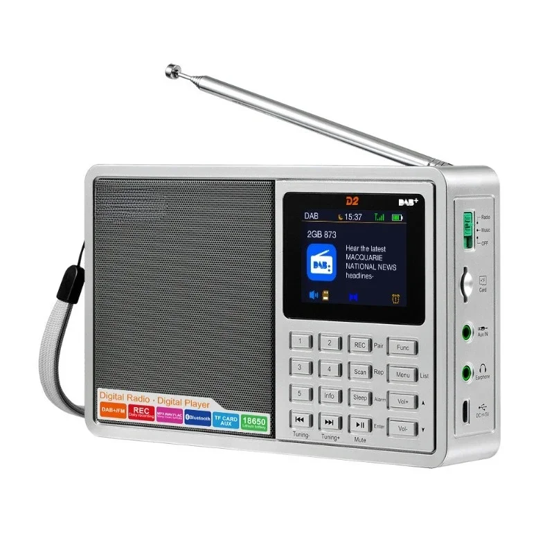 D2 DAB + FM (RDS) + TF + BT + REC color screen digital broadcast radio