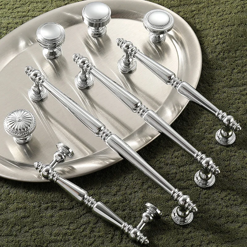 Brass Bright Silver Handles Nordic Modern Minimalist Chrome Luxury Wardrobe Kitchen Cabinet Closet Drawer Dresser Knob Furniture