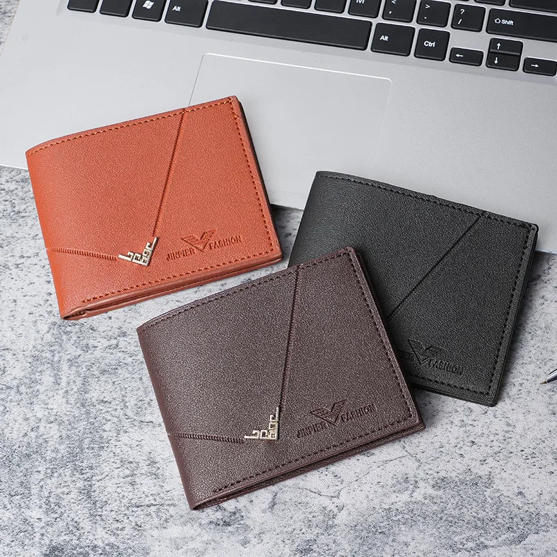 Neu eingetroffene Herren-Kurzgeldbörse, modisch, schlicht, mit mehreren Kartenfächern, Lychee-Textur, horizontal genäht, Leder-Geldbörse für junge Männer