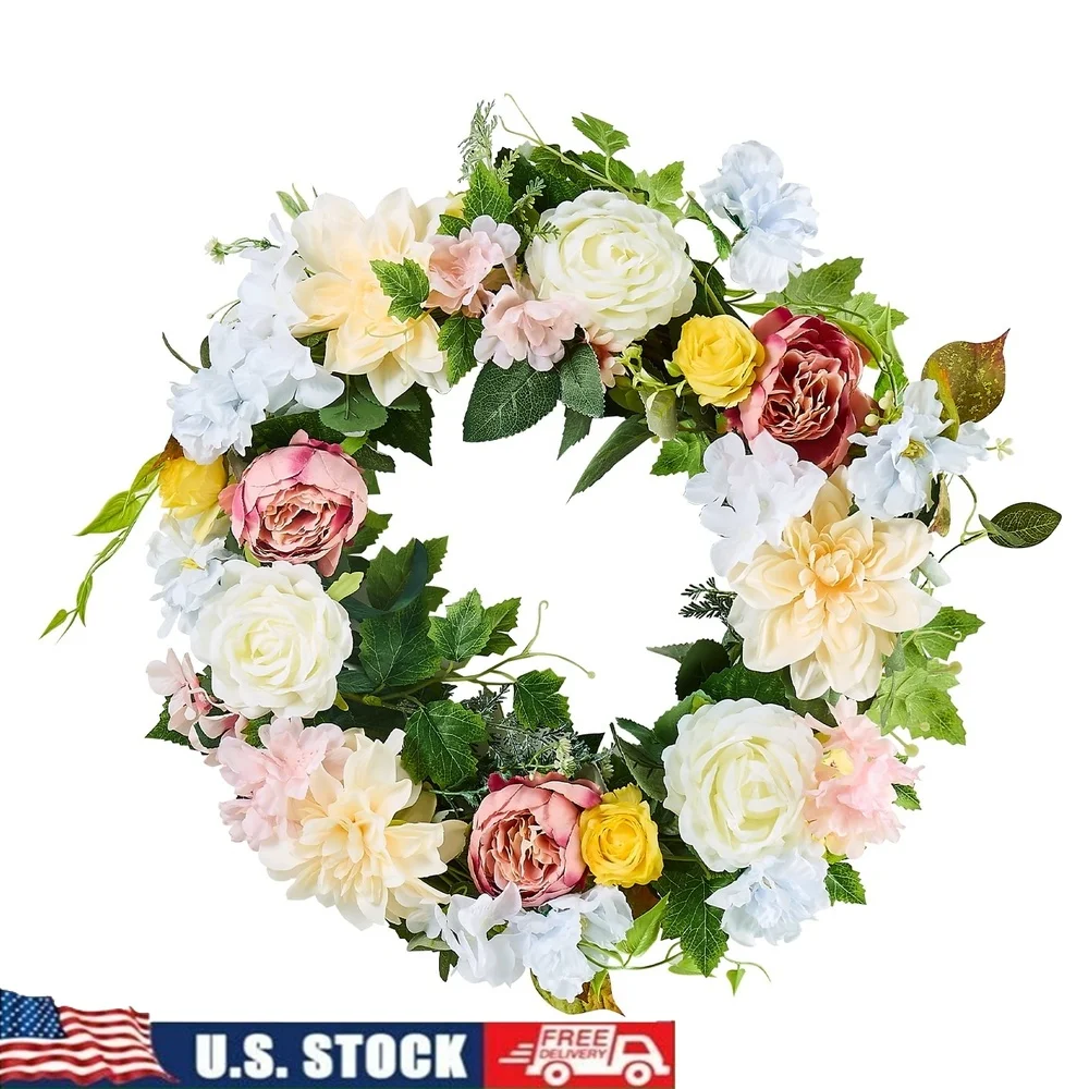 

Lifelike Floral Wreath 24 Inch Silk Peonies Hydrangeas Indoor Decor All Seasons Vibrant Home Accent Decoration