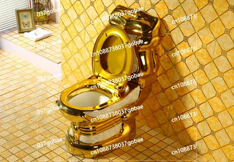 European Style Toilet, Gilded, Local Luxury, Gold Retro Toilet, Golden Relief, Colored Toilet, Bathroom, Quiet, Large Caliber