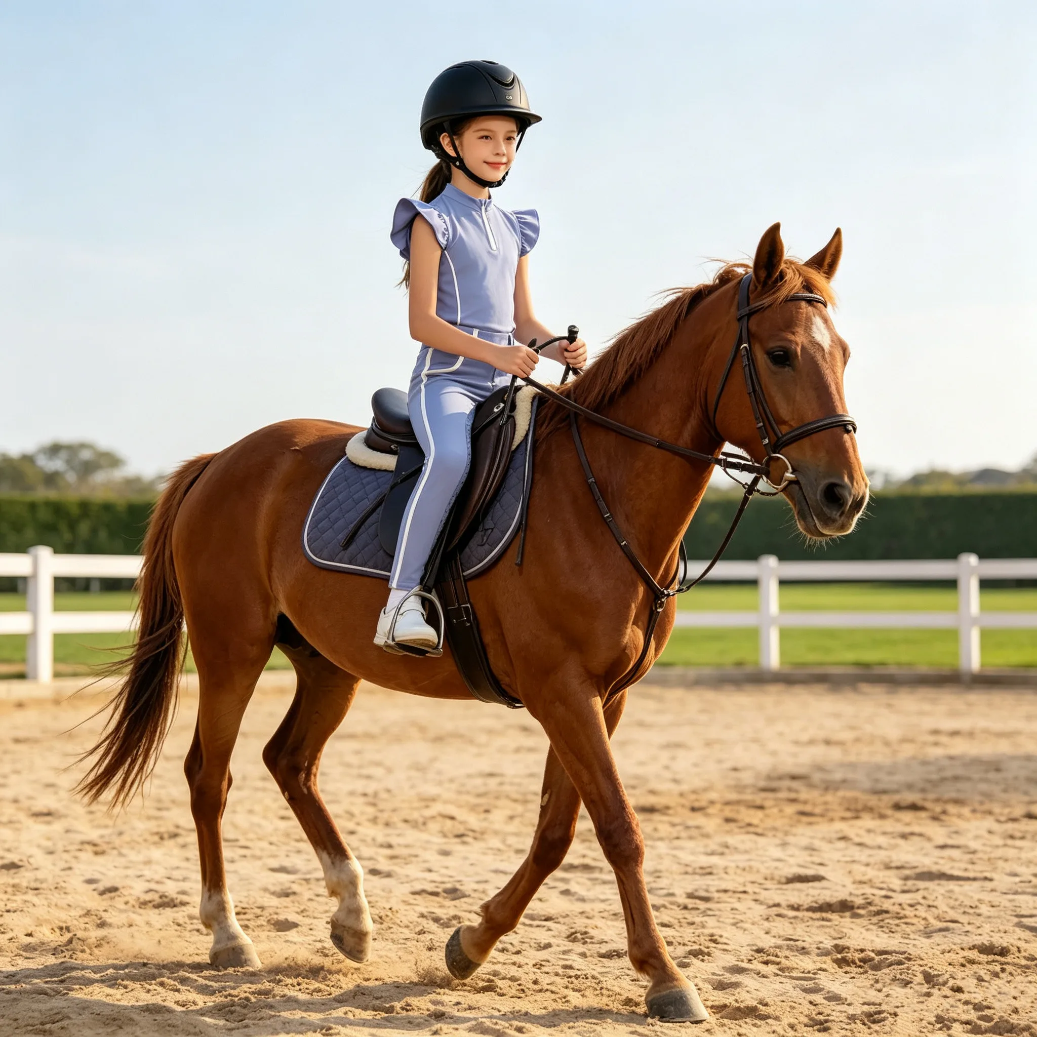Kids Girls Horse Riding Equestrian Training Performance Clothing Anti -slip Full Seat Breeches Pants Zip-up Stand Collar Tops