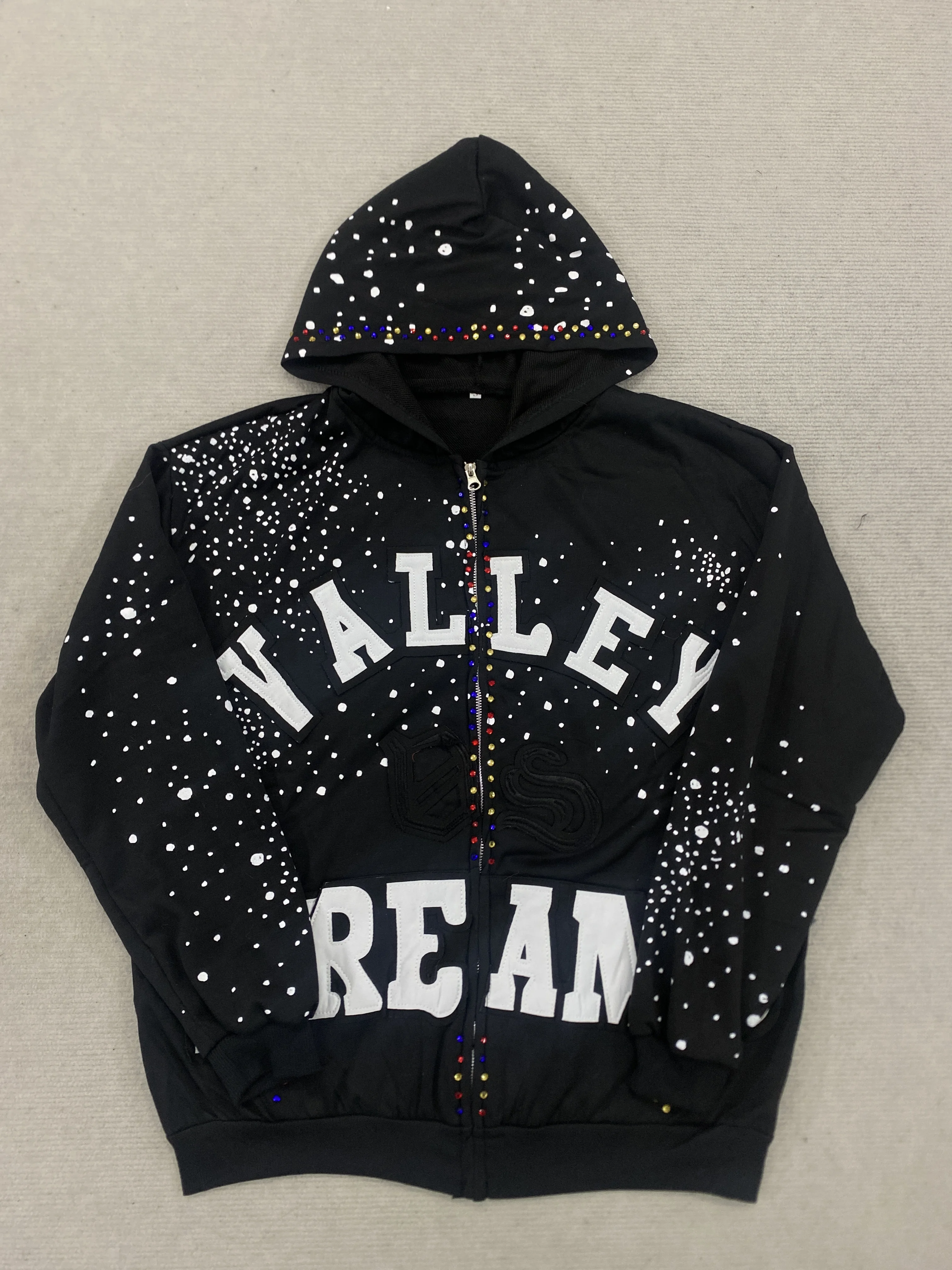 American Hip Hop All Over Whit - Embroidery Zip Up Hoodie 评论和价格