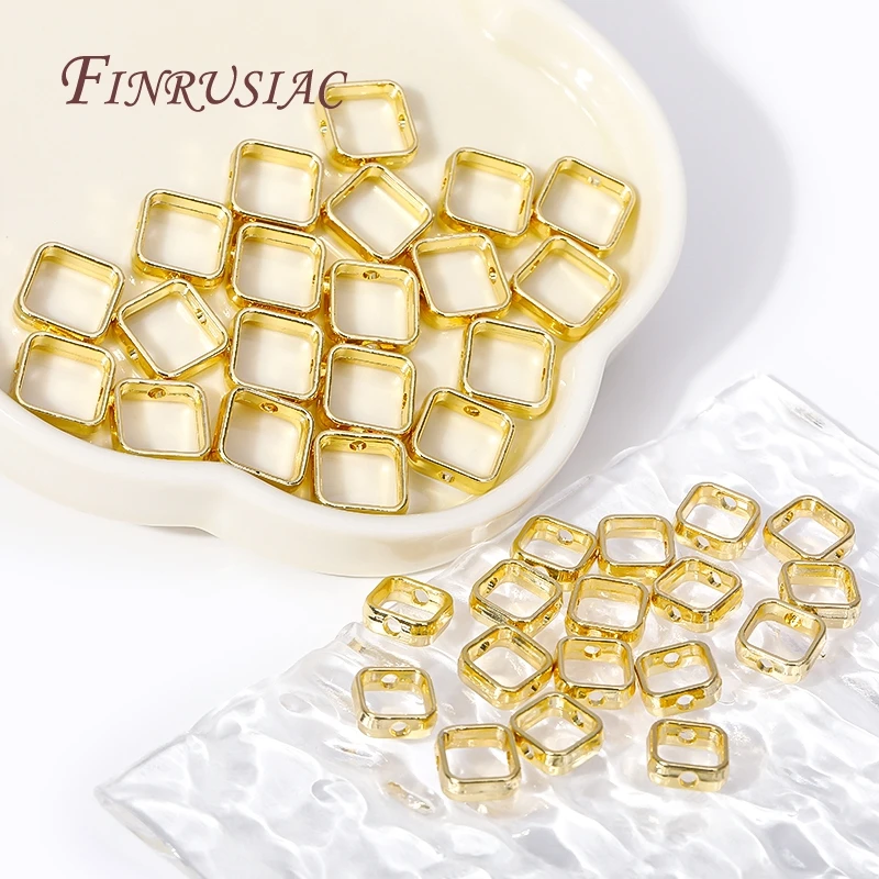 18K Gold Plated Square Shape Beads Frame Through Hole Bead Rings Spacer Beads For DIY Bracelet Jewelry Making Accessories