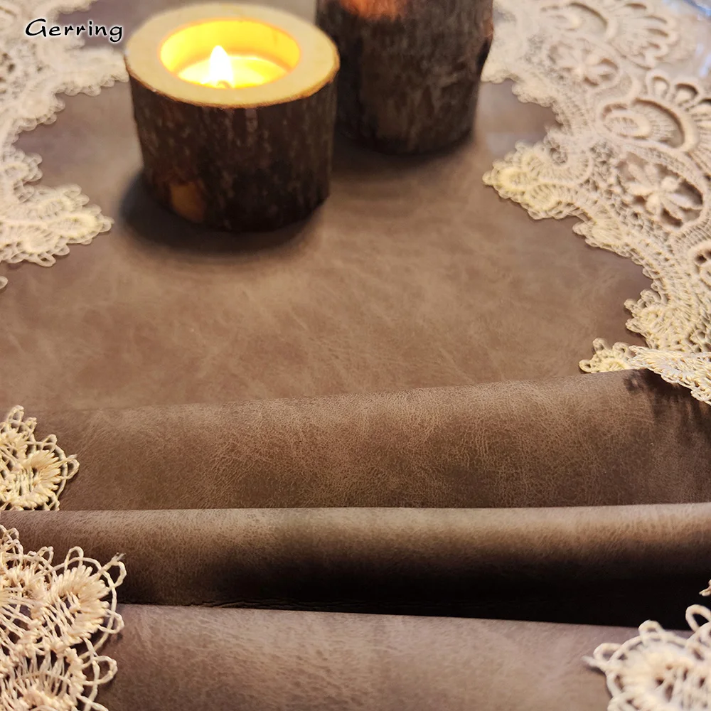 Gerring European Table Flag Waterproof And Oil Proof Wash Free Luxury Lace Tablecloth TV Cabinet Dust Cover Brown Table Runner