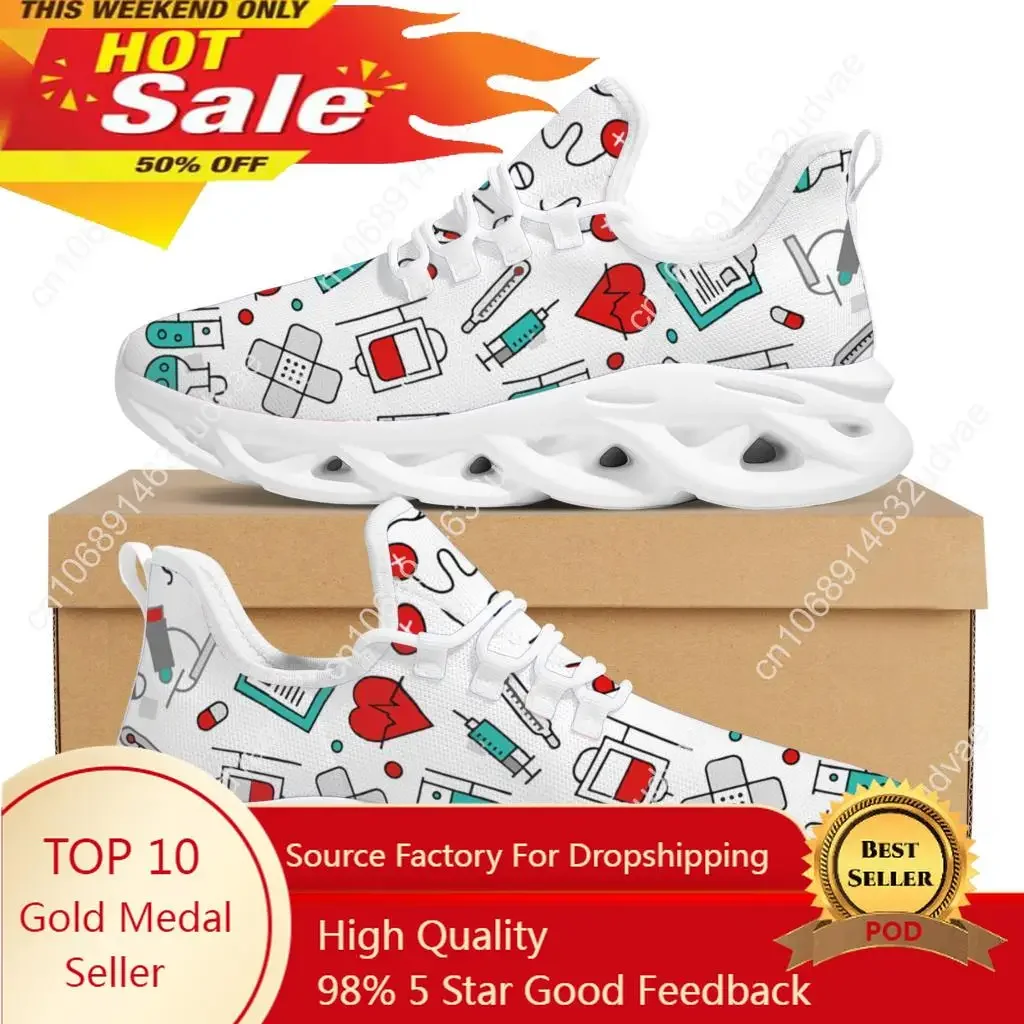 CYWGIFT Cute Doctor Platform Nursing Shoes New Summer Non-slip Breathable Flat Shoes Medical Printed Lace-up Outdoor Sneakers