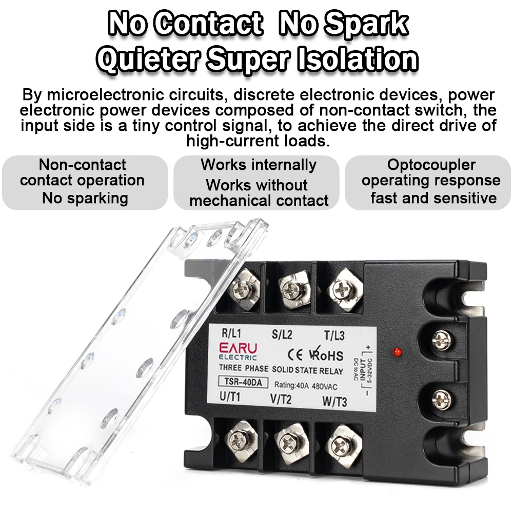 Three Phase DC Control AC Solid State Relay Module SSR 10A 25A 40A 60A 80A 100A 120A 150/200A SSR 5-32VDC to 24-480VAC Heat Sink